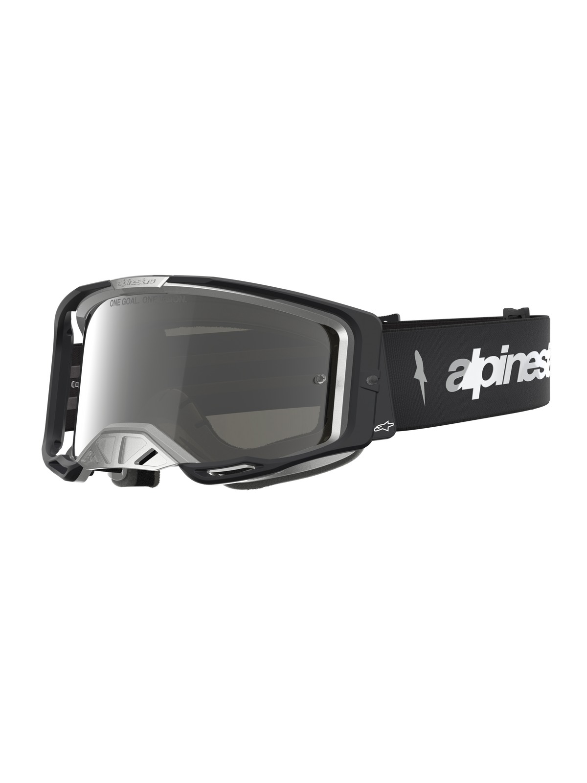 Alpinestars Vision 8 Schutzbrille Amber Mirror, Motocross-Brille, Schwarz und Silber, verspiegelte Scheibe.