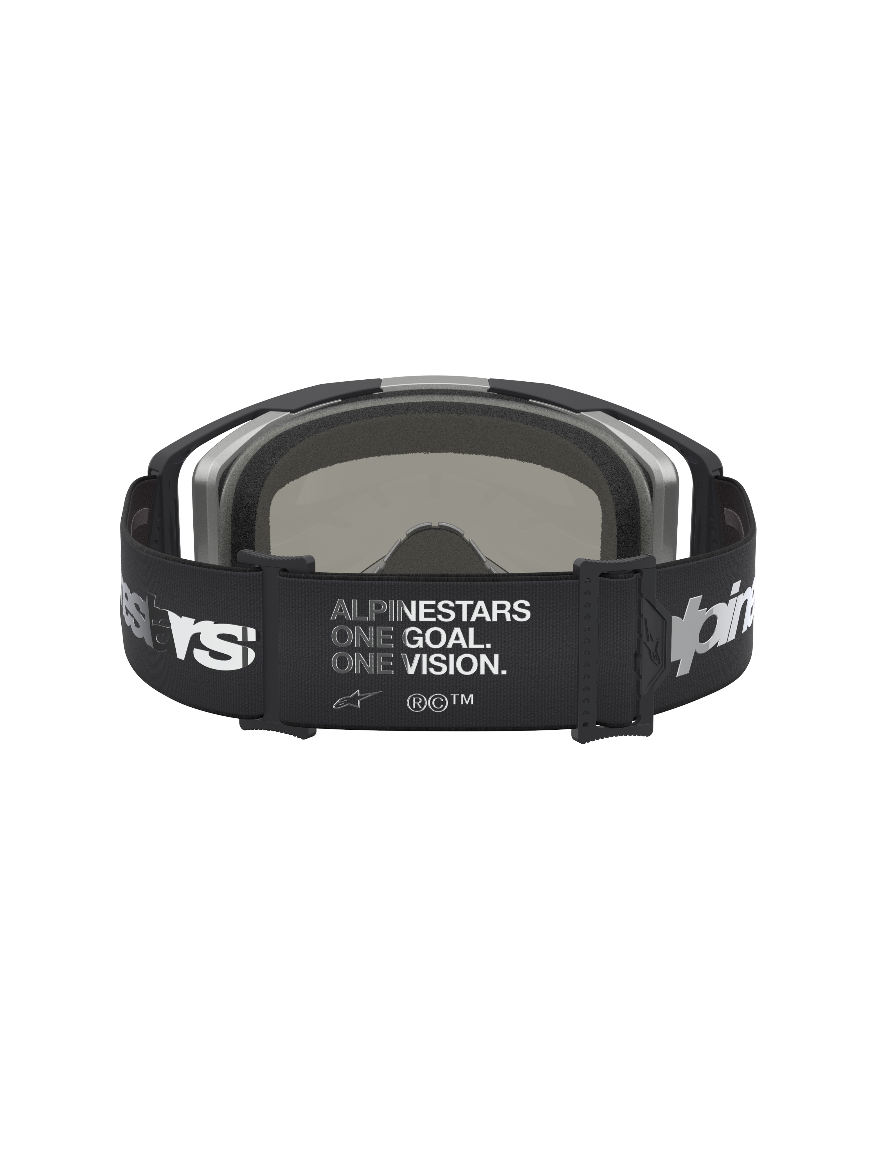 Alpinestars Vision 8 Amber Mirror Goggles, black and silver motocross goggles with a wide logo-print strap and mirror lens.