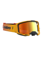Alpinestars Vision 8 Amber Mirror Schutzbrille für Motocross, bernsteinfarbener Rahmen und rotes Antibeschlag-Spiegelglas.