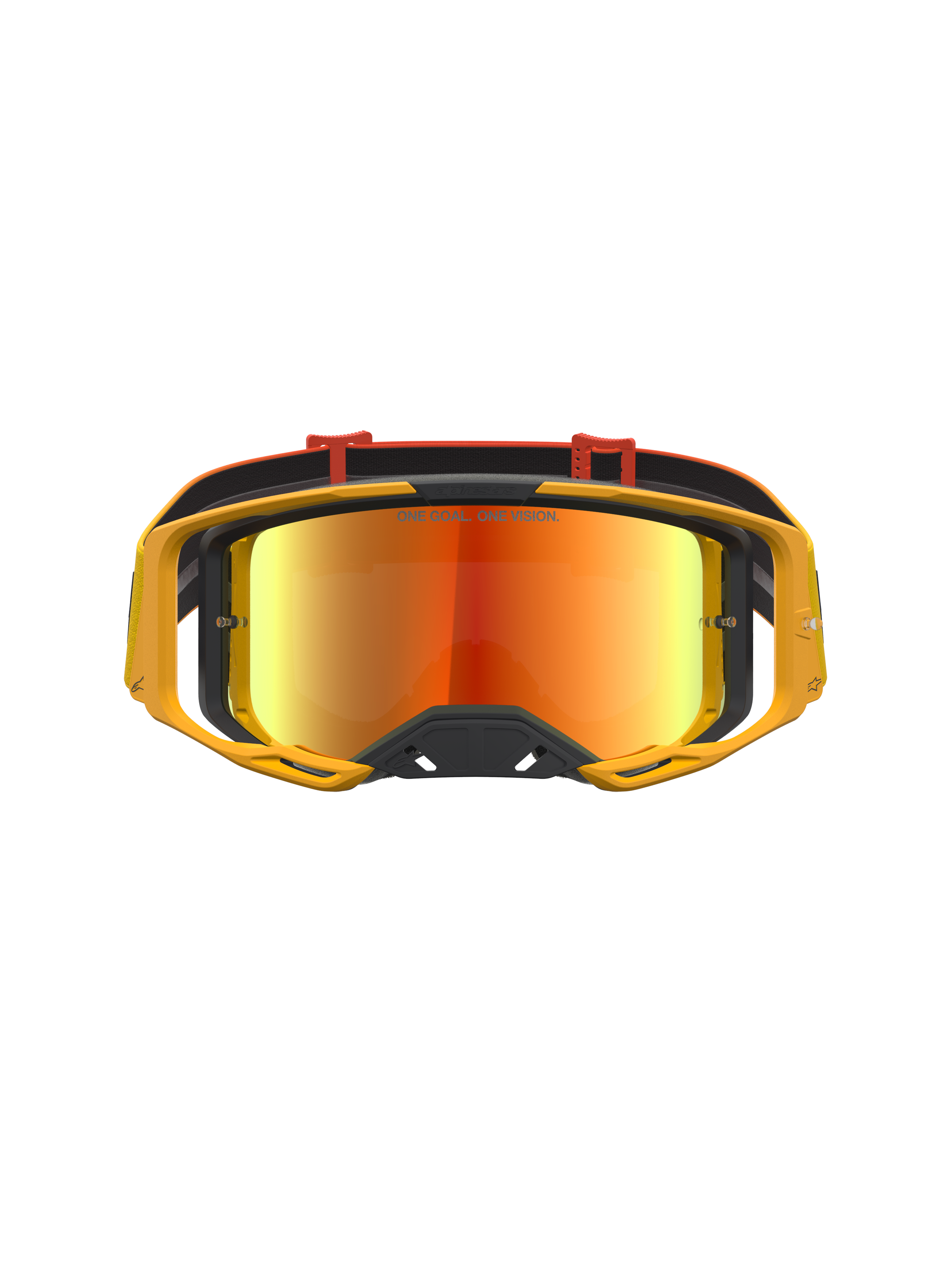 Alpinestars Vision 8 Schutzbrille Amber Mirror, gelbe Motocross-Brille mit feuerroten Gläsern und RAM-AIR-Belüftung.