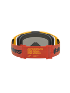 Alpinestars Vision 8 Schutzbrille Amber Mirror, Motocross Schutzbrille in Rot und Schwarz, Rückansicht mit One Goal One Vision Band für Offroad-Rennsport.