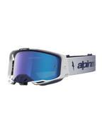 Alpinestars Vision 8 Schutzbrille Amber Mirror, Motocross-Schutzbrille, Dunkelblau und Weiß, mit blau verspiegelter Scheibe, A-FLEX-Rahmen und RAM-AIR-Belüftungssystem.