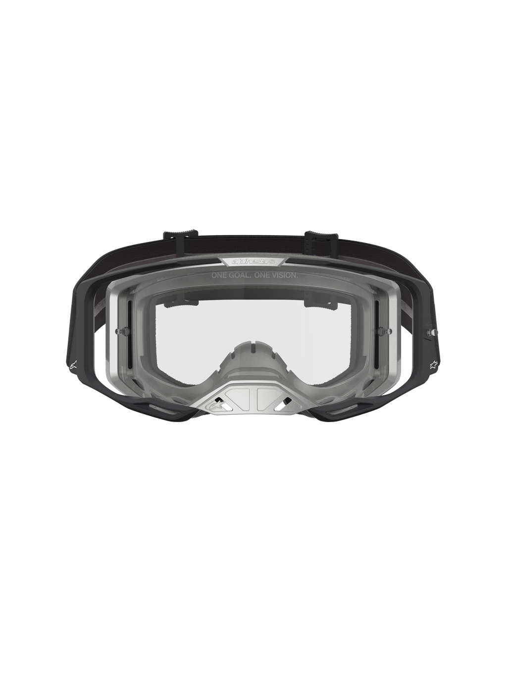 Alpinestars Vision 8 Amber Schutzbrille, Motocross-Schutzbrille, Schwarz und Silber, A-FLEX Rahmen, klare High-Impact-Gläser.