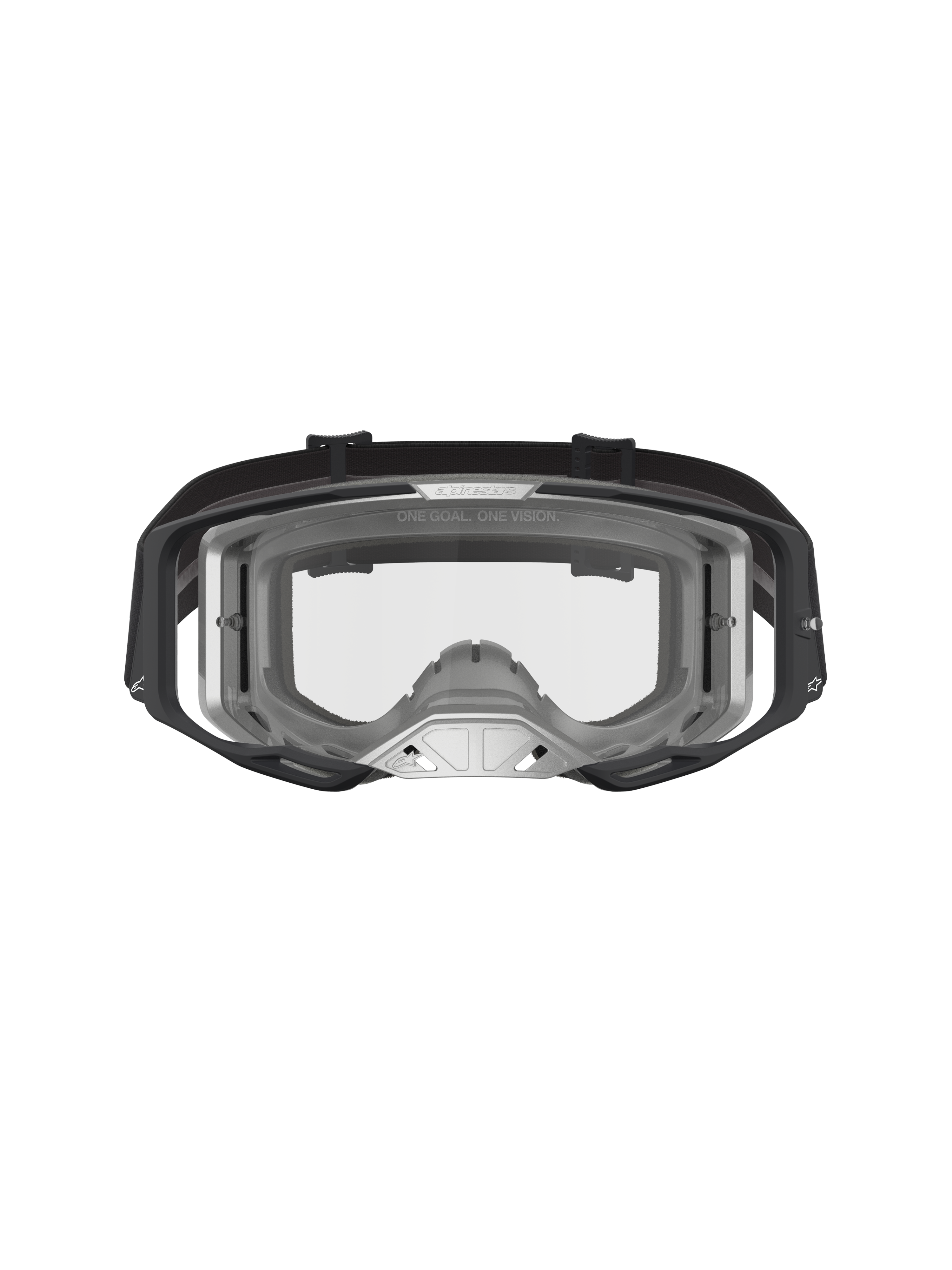 Alpinestars Vision 8 Amber Schutzbrille, Motocross-Schutzbrille, Schwarz und Silber, A-FLEX Rahmen, klare High-Impact-Gläser.