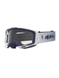 Alpinestars Vision 8 Schutzbrille Amber, Motocross-Schutzbrille, Weiß und Navyblau, klare Scheibe, RAM-AIR-Belüftungssystem, flexibler A-FLEX-Rahmen für Offroad-Sport