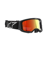 Alpinestars Vision 8 Corp Goggles, Motocross Goggles, Black with Mirror Red lens, featuring a black strap with a white Alpinestars logo and "ONE GOAL. ONE VISION." text on the lens, high-performance eye protection for off-road racing