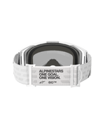 Alpinestars Vision 8 Corp Goggles, Motocross-Brille, Weiß mit Mirror-Silver-Glas, Rückansicht mit breitem weißem Webband und schwarzem „ALPINESTARS ONE GOAL. ONE VISION.“ Schriftzug, verstellbare Schnallen und bequemer Gesichtsschaum, konzipiert für Offroad-Performance