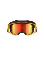 Alpinestars Vision 8 Corp Goggles, Motocross Goggles, Yellow and Pink with Mirror Red Lens, featuring a bright yellow A-FLEX frame, red reflective lens, and a black strap with pink Alpinestars branding and 'ONE GOAL. ONE VISION.' text, professional off-road racing eye protection