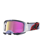 Alpinestars Vision 8 Maven Motocross-Schutzbrille in Lavendel und Schwarz mit pink verspiegelter Anti-Beschlag-Scheibe.