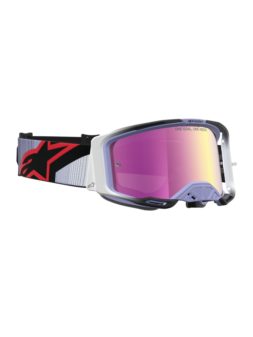 Alpinestars Vision 8 Maven Motocross-Schutzbrille, Lila und Schwarz, rosa verspiegelte Linse, RAM-AIR-Belüftung.