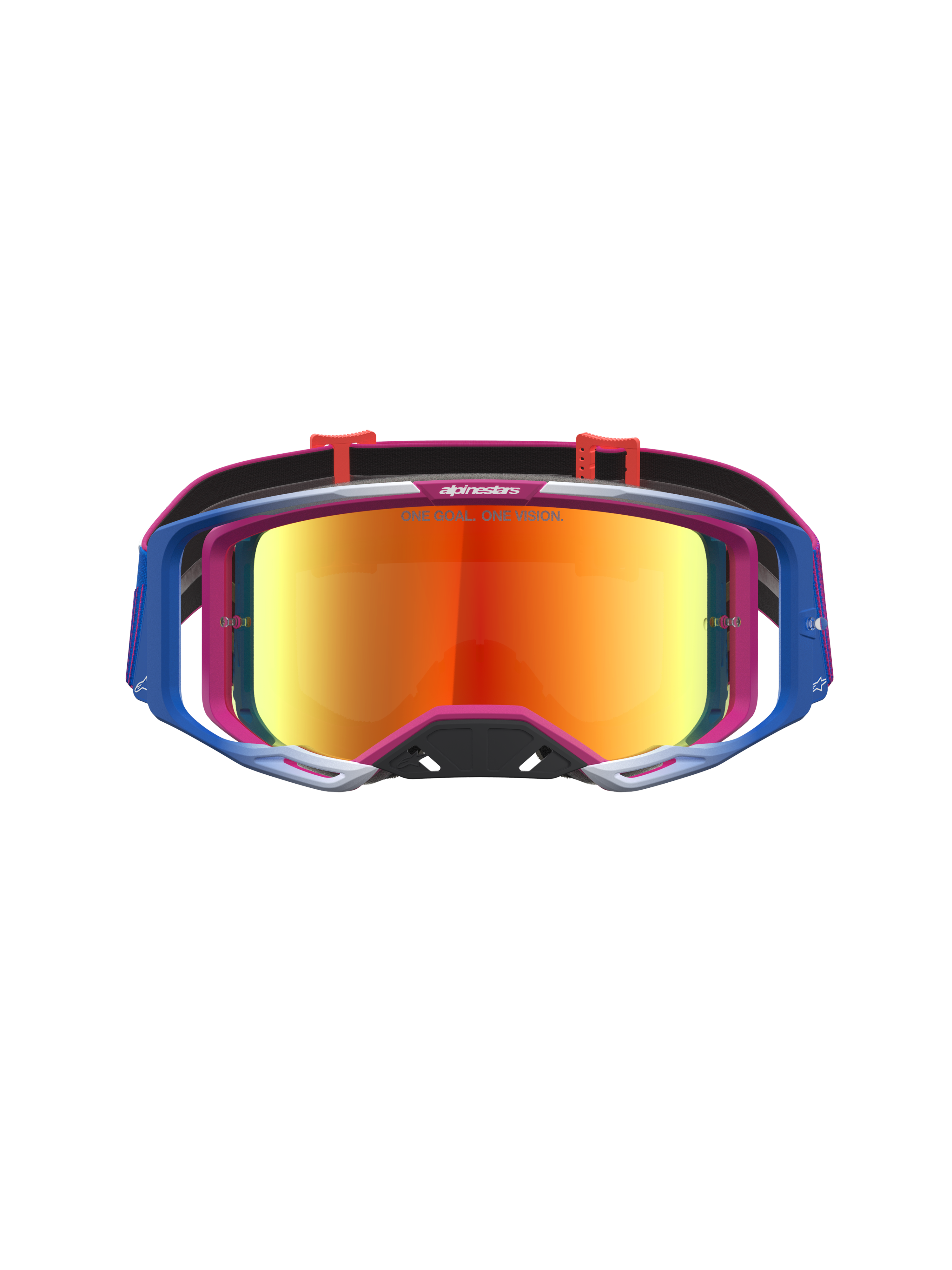 Alpinestars Vision 8 Schutzbrille Maven, Motocross-Brille in Rot und Schwarz mit verspiegeltem rotem Glas und A-FLEX-Rahmen.