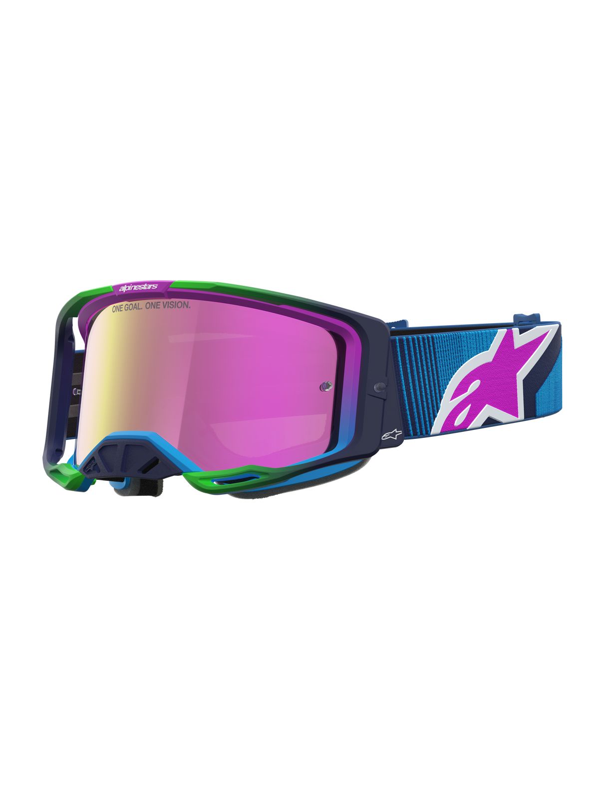 Alpinestars Vision 8 Schutzbrille Maven, Motocross, Blau und Lila, verspiegelte lila-rosa Gläser, RAM-AIR-System