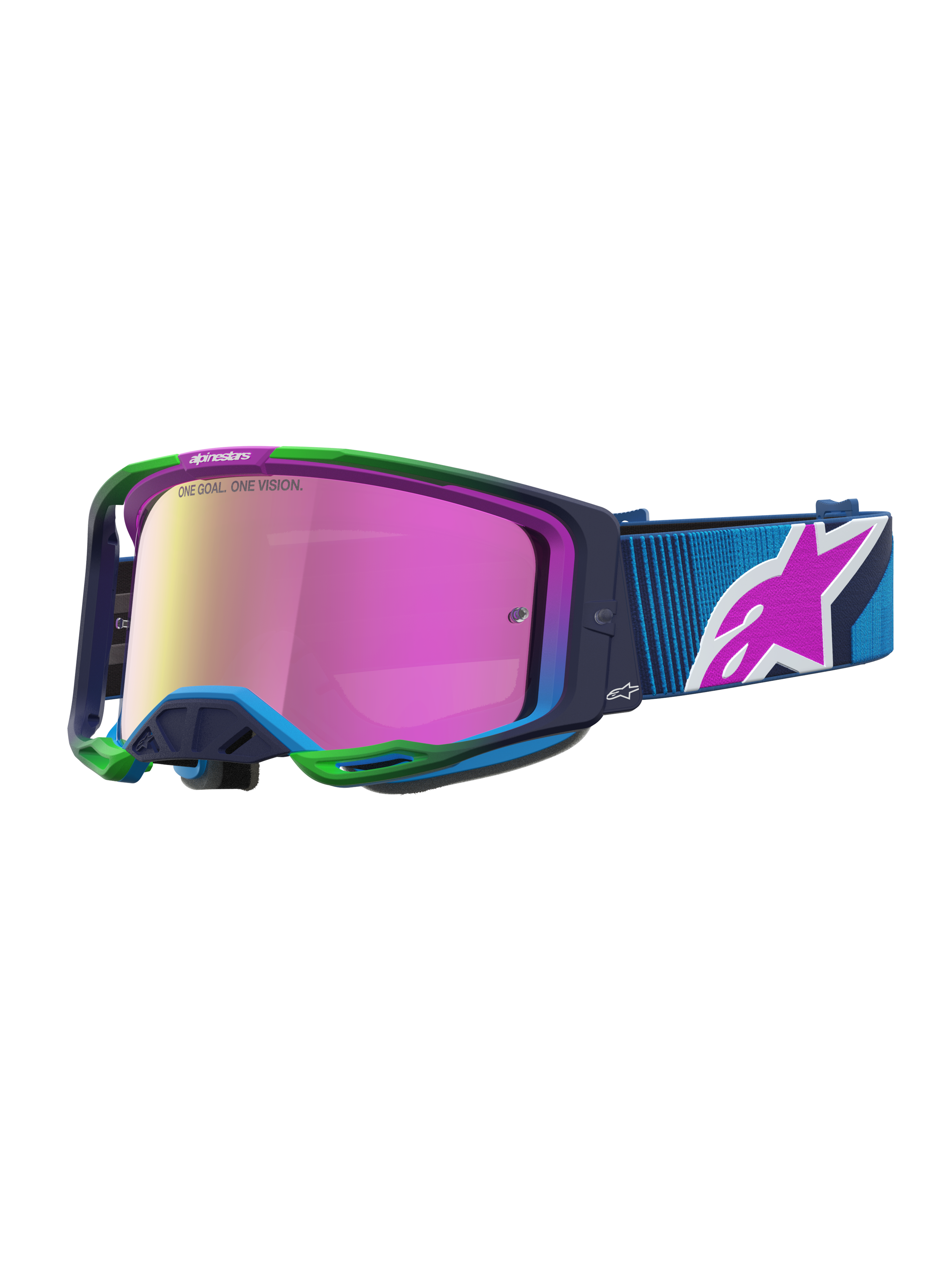 Alpinestars Vision 8 Schutzbrille Maven, Motocross, Blau und Lila, verspiegelte lila-rosa Gläser, RAM-AIR-System