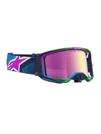 Alpinestars Vision 8 Schutzbrille Maven, Motocross-Schutzbrille, blau-grüner Rahmen, pinke Spiegelscheibe, RAM-AIR-System.