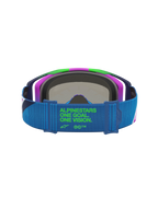 Alpinestars Vision 8 Schutzbrille Maven, Motocross, Blau und Lila, blauer Riemen mit grünem One Goal One Vision Logo.