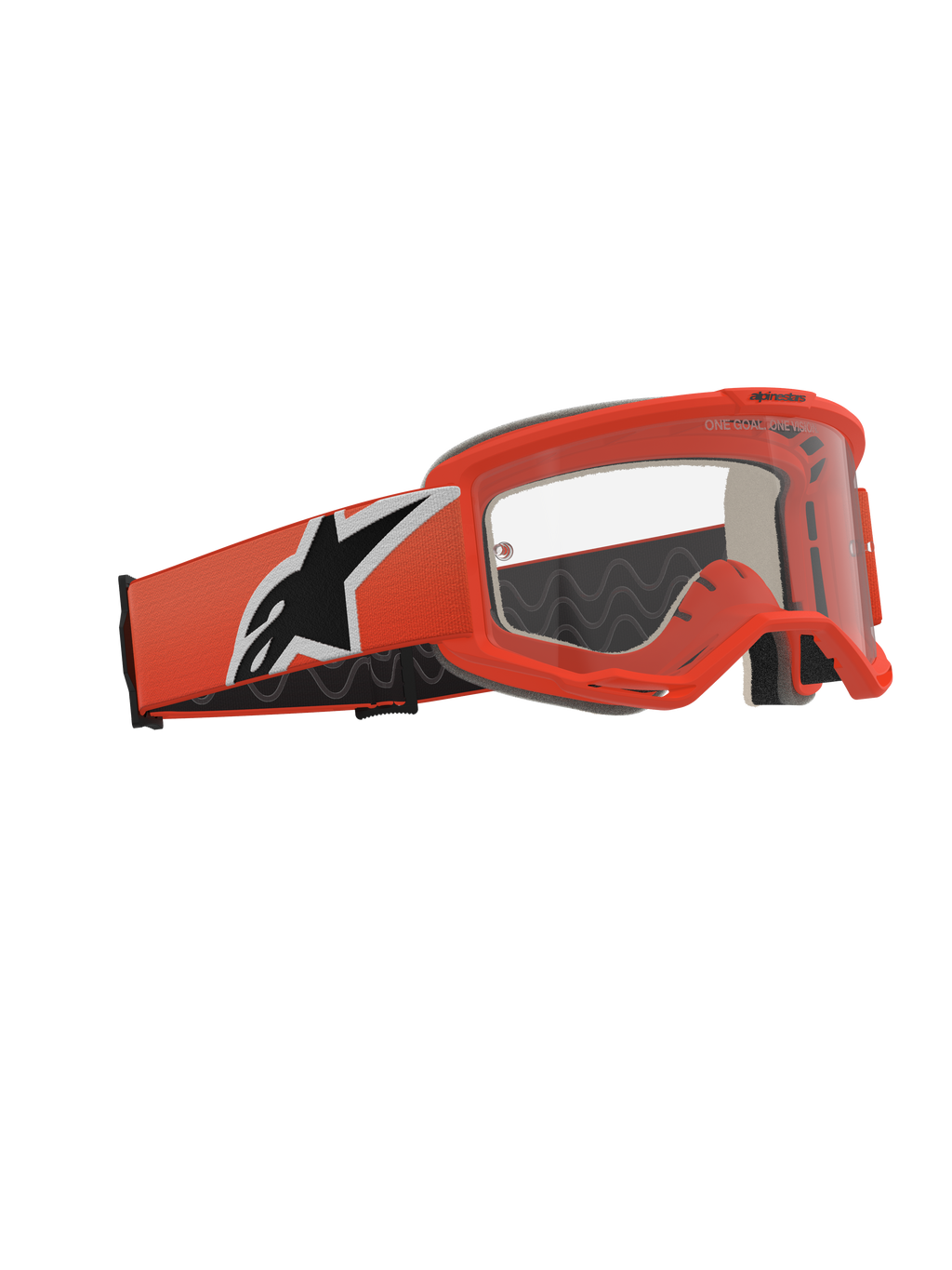 Alpinestars Vision 5 Corp Goggles, Motocross-Schutzbrille, Orange und Klar, oranger Rahmen und Riemen mit markantem schwarz-weißem Stern-Logo, klare Anti-Beschlag-Linse, professionelle Offroad-Rennausrüstung