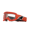 Alpinestars Vision 5 Corp Brille, Motocross-Schutzbrille, Leuchtendes Orange mit klarer Linse, oranges Band mit schwarz-weißem Alpinestars-Logo, dicke schwarze Schaumstoffpolsterung, RAM-AIR-Belüftungsschlitze, aerodynamisches Design für den Offroad-Rennsport