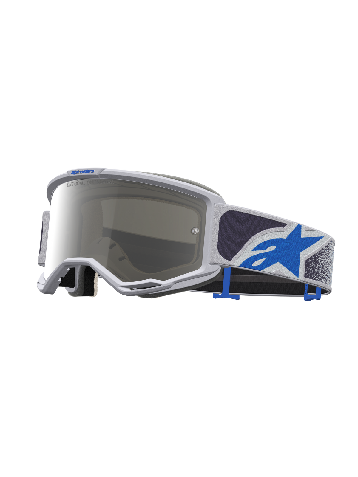 Alpinestars Vision 5 Schutzbrille Drag, Motocross-Schutzbrille in Helllila und Blau, silberne Spiegellinse, A-FLEX-Rahmen.