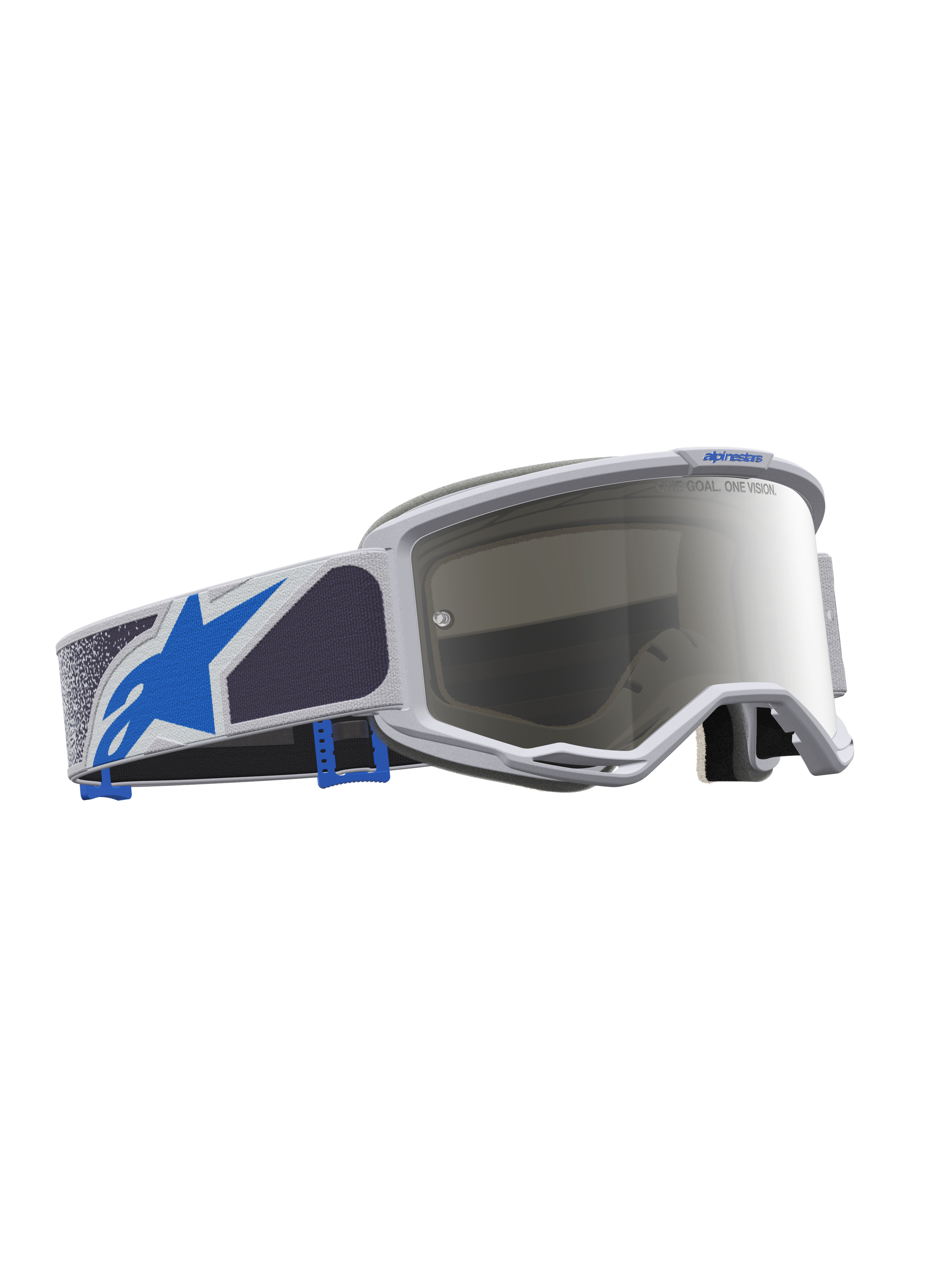 Alpinestars Vision 5 Schutzbrille Drag, Motocross-Brille in Helllila und Blau, silber verspiegelte Linse, A-FLEX Rahmen.