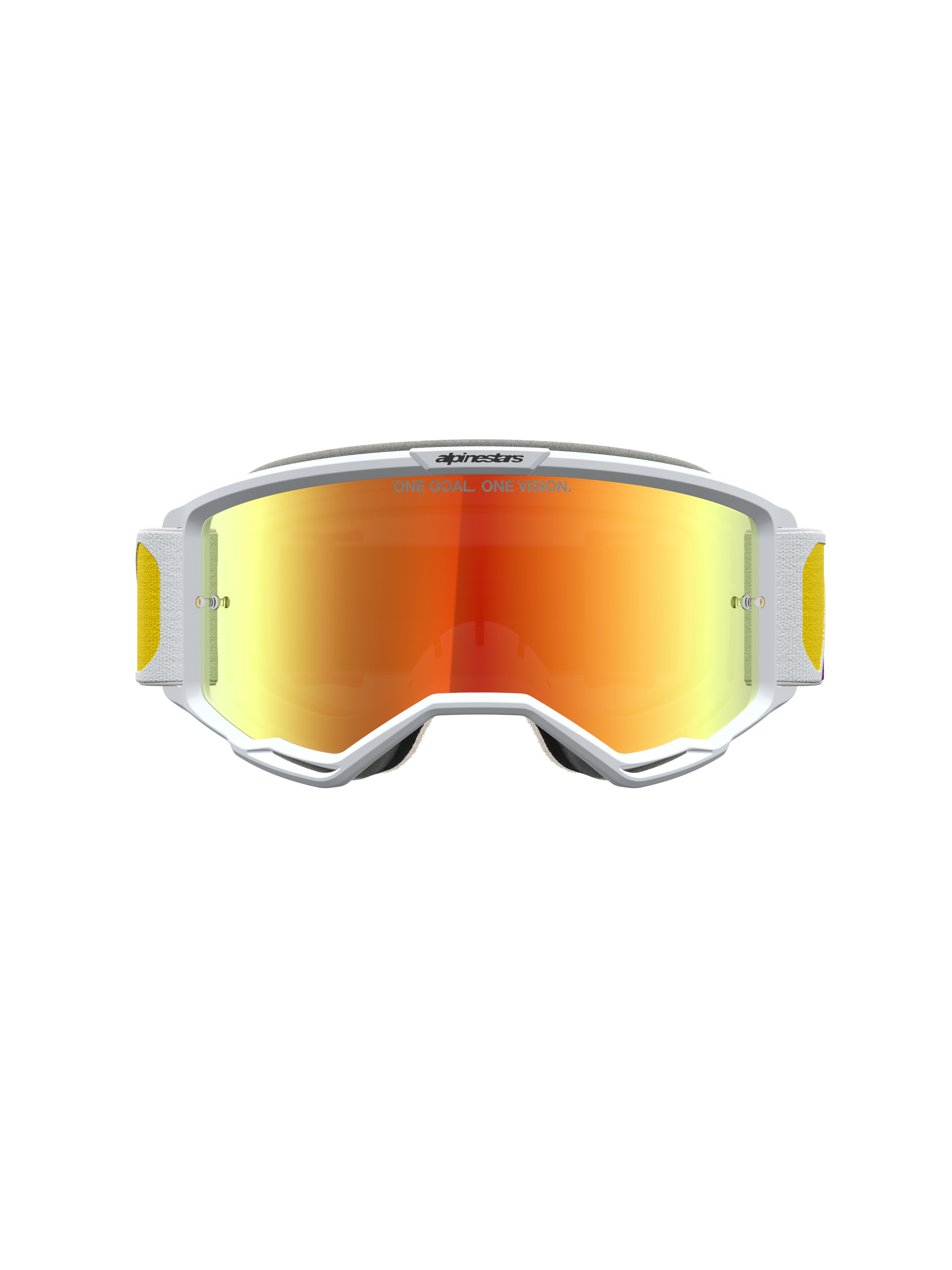 Alpinestars Vision 5 Schutzbrille Drag, weißer A-FLEX Rahmen, orange-rote Spiegellinse, RAM-AIR Belüftung für Motocross.