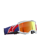 Alpinestars Vision 5 Corp Goggles, Motocross Goggles, Red and Purple colorway with Purple Mirror Red lens, white A-FLEX urethane frame, thick multi-stage face foam, wide adjustable strap with red and white Alpinestars logo, professional off-road racing eyewear.