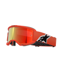 Alpinestars Vision 5 Corp Goggles, Motocross MX Goggles, Orange frame with Red Mirror lens, featuring a wide orange strap with a bold black and white Astar logo, 'ONE GOAL. ONE VISION.' lens branding, and thick black comfort foam.