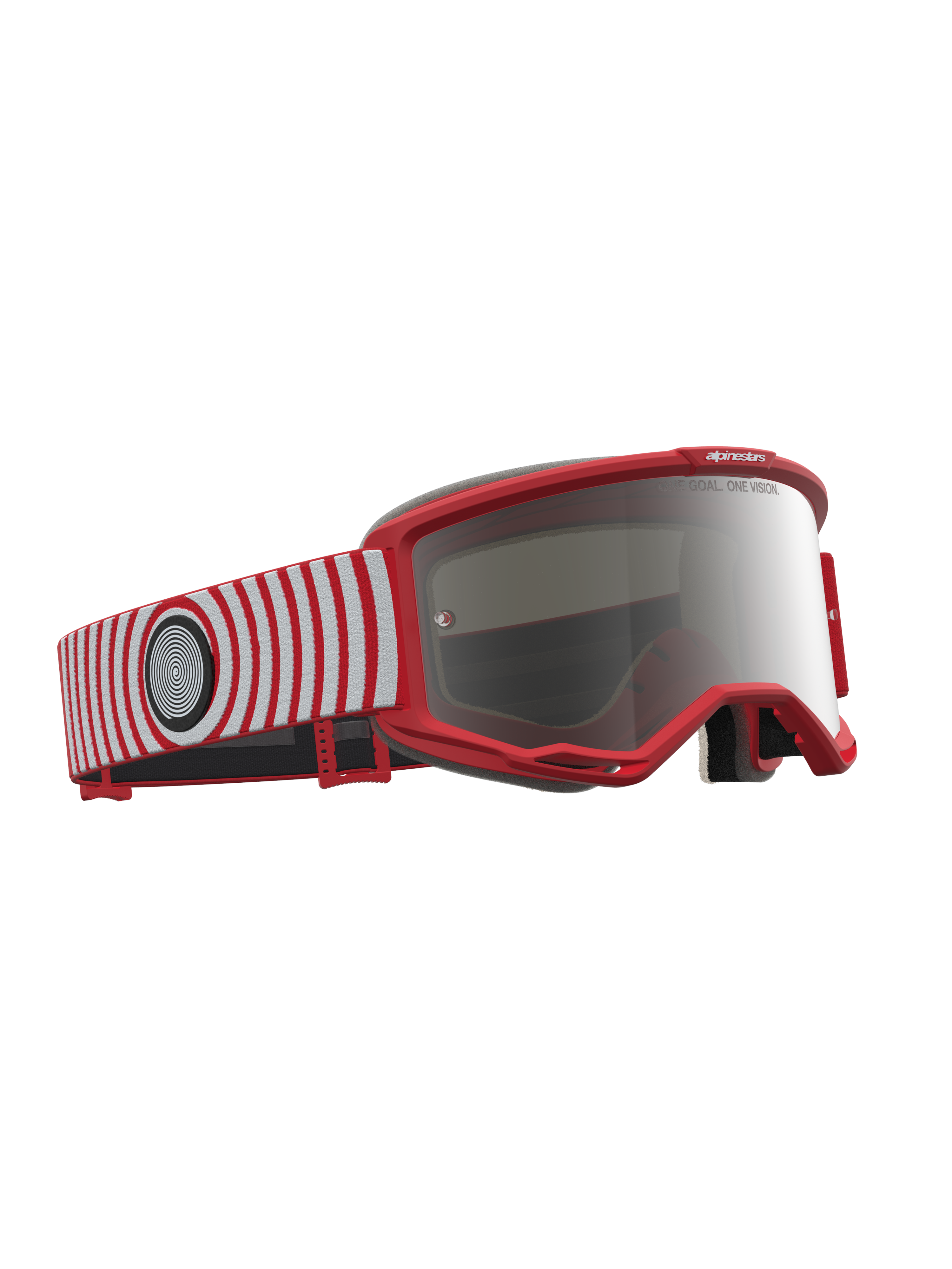 Alpinestars Vision 5 Schutzbrille Hone, Motocross-Brille, Rot und Weiß, silber verspiegelte Linse, flexibler A-FLEX-Rahmen