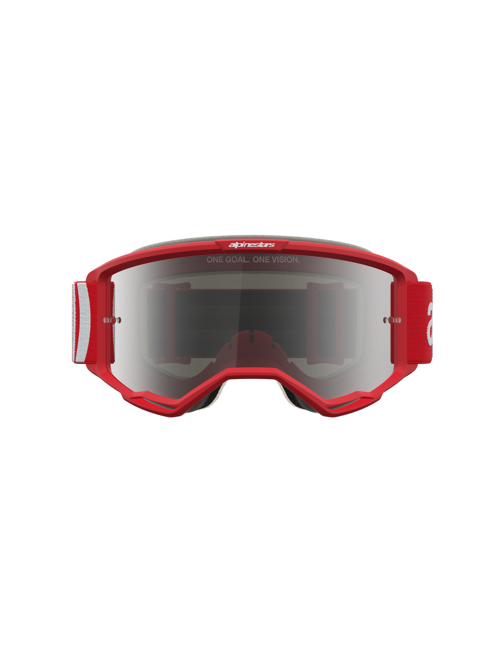 Alpinestars Vision 5 Hone Motocross-Schutzbrille, Rot und Weiß, silbern verspiegelte Scheibe, RAM-AIR-Belüftungssystem.