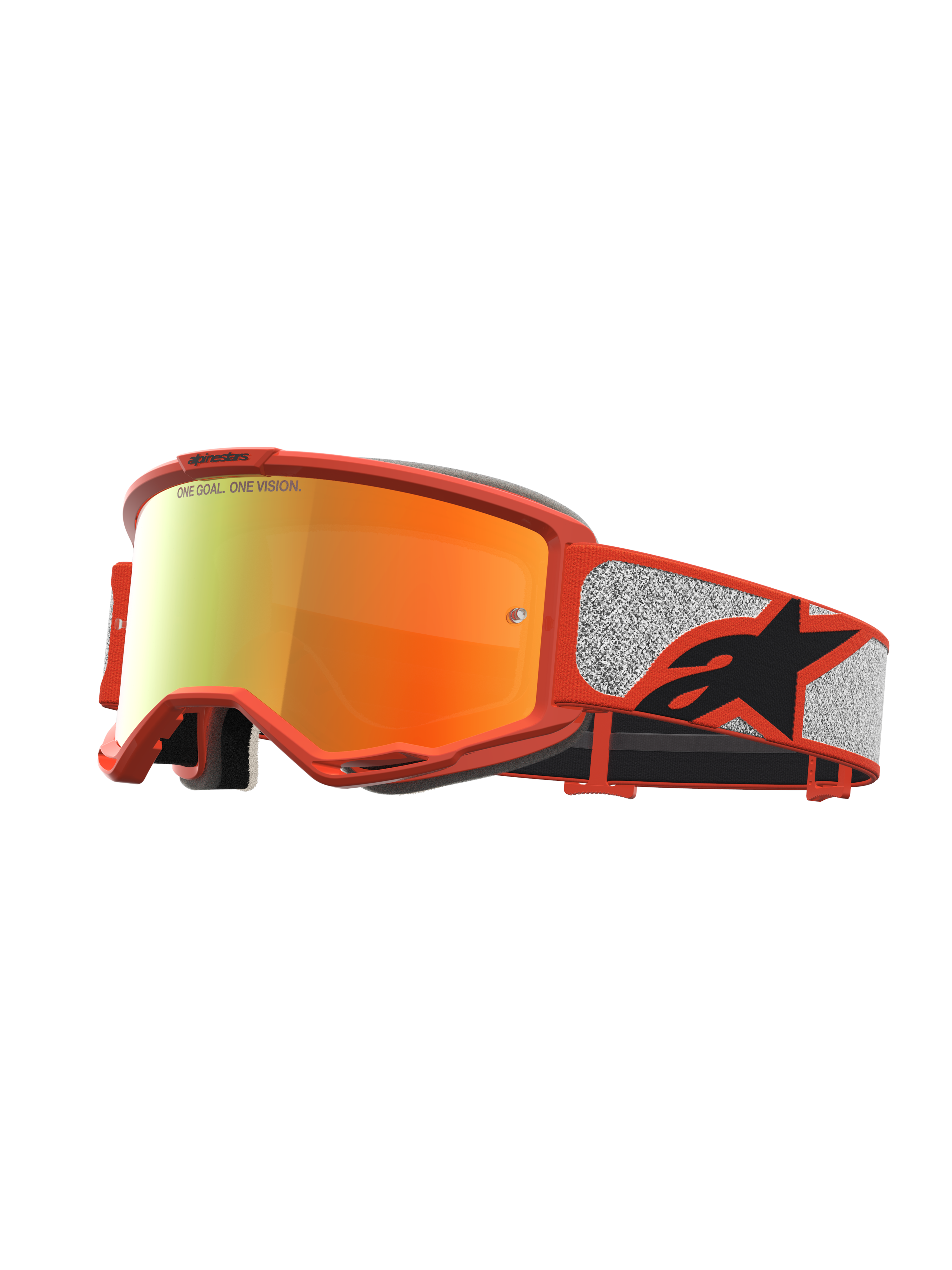 Alpinestars Vision 5 Schutzbrille Rora, Motocross-Schutzbrille in Orange und Silber mit roter verspiegelter Linse und flexiblem A-FLEX Rahmen