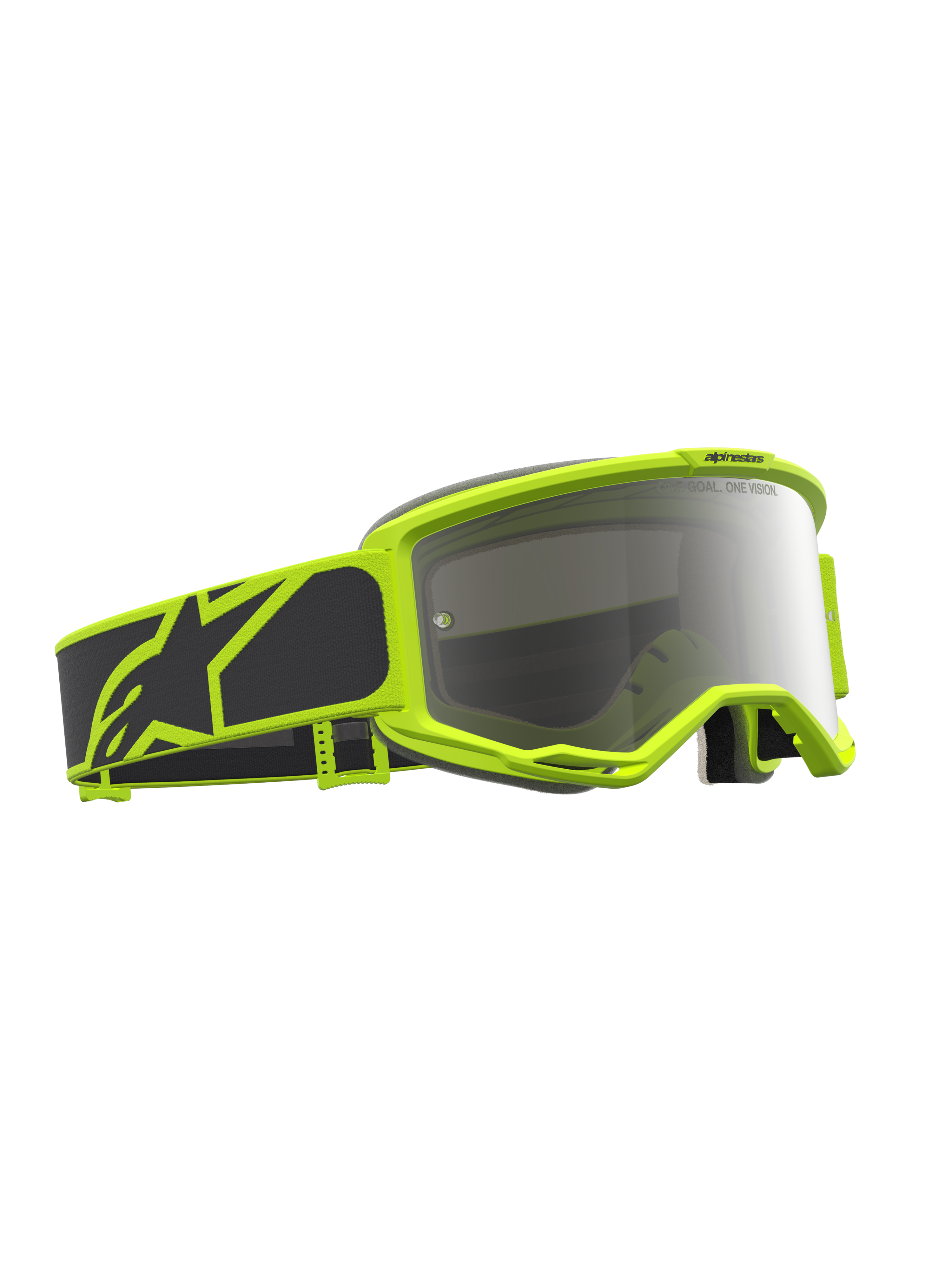 Alpinestars Vision 5 Schutzbrille Rora, Motocross-Schutzbrille, Schwarz, Gelb Fluo, verspiegelte Silber-Linse, RAM-AIR-Belüftung.