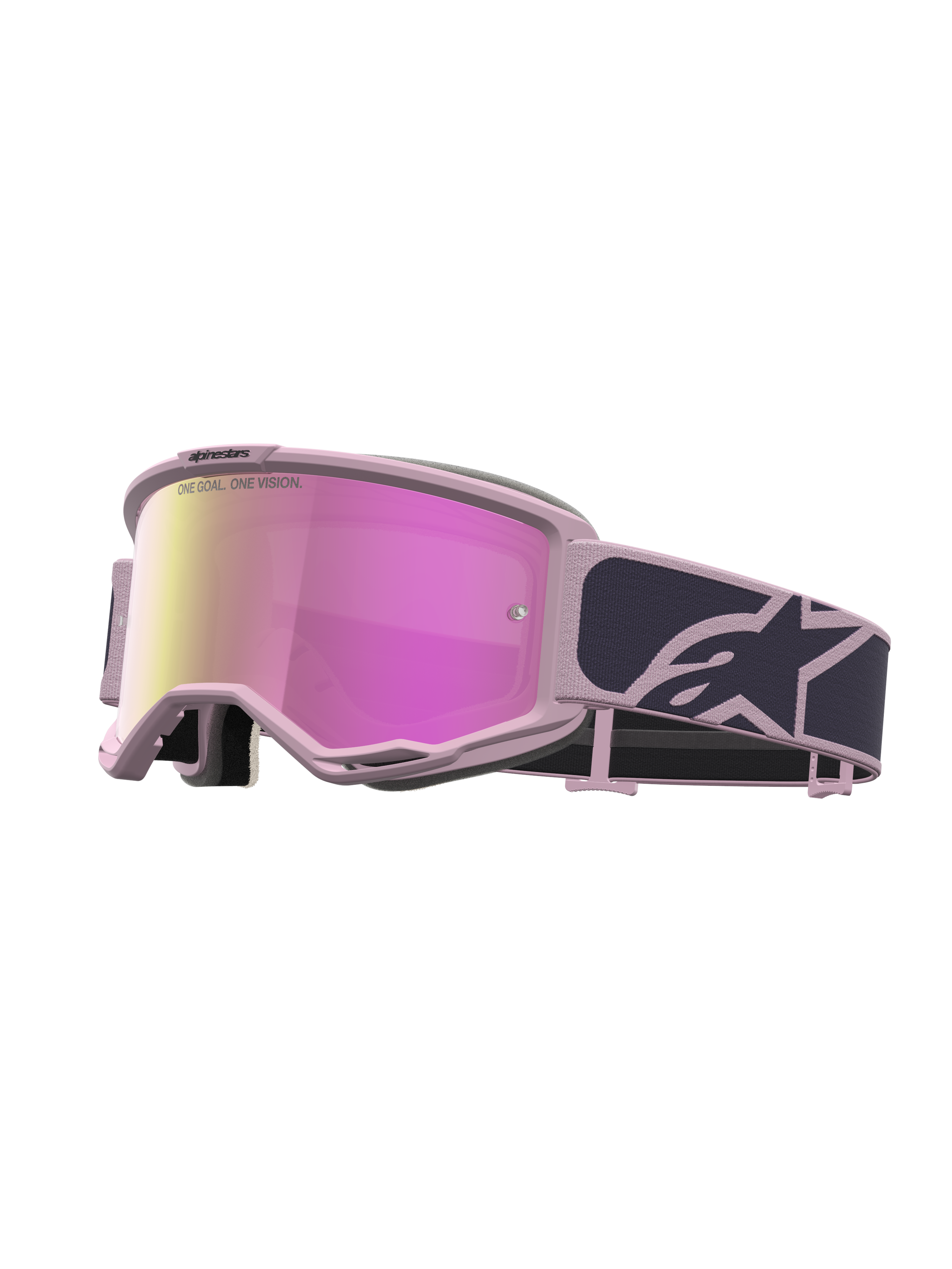 Alpinestars Vision 5 Schutzbrille Rora, Motocross-Brille in Grau und Pink, rosa verspiegelte Scheibe, flexibler A-FLEX Rahmen.