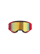 Alpinestars Vision 5 Blaze Goggles, Motocross Goggles, Red frame with Gold Mirror lens, features 'ONE GOAL. ONE VISION.' text on lens, red elastic strap with white logo, professional motocross eye protection