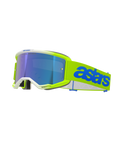 Alpinestars Vision 5 Blaze Goggles, Motocross-Brille, Neongelb und Blau, mit blau verspiegelter Scheibe, neongelber Rahmen mit weißem Rand, verstellbares Band mit markantem blauem Astars-Branding, Hochleistungs-Augenschutz für den Offroad-Rennsport