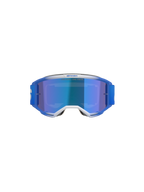 Alpinestars Vision 5 Blaze Goggles, Motocross-Brille, Blue Mirror Blue, Vorderansicht mit blau-weißem A-FLEX-Rahmen, blau verspiegelter Linse und blau gewebtem Band, professioneller Offroad-Augenschutz