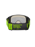 Alpinestars Vision 5 Hollow Goggles, Motocross-Brille, Charcoal und Gelb Fluo, Rückansicht mit breitem gewebtem Band und 'ALPINESTARS ONE GOAL. ONE VISION.' Branding, mehrlagiger Gesichtsschaum, konzipiert für den Offroad-Rennsport