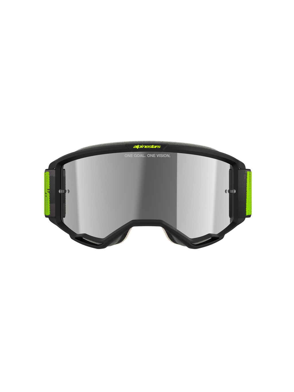Alpinestars Vision 5 Hollow Brille, Motocross-Brille, Anthrazit und Gelb Fluo, silber verspiegelte Scheibe, eleganter anthrazitfarbener Rahmen mit leuchtend gelben Akzenten und breitem gewebtem Band, Hochleistungs-Augenschutz für den Offroad-Rennsport