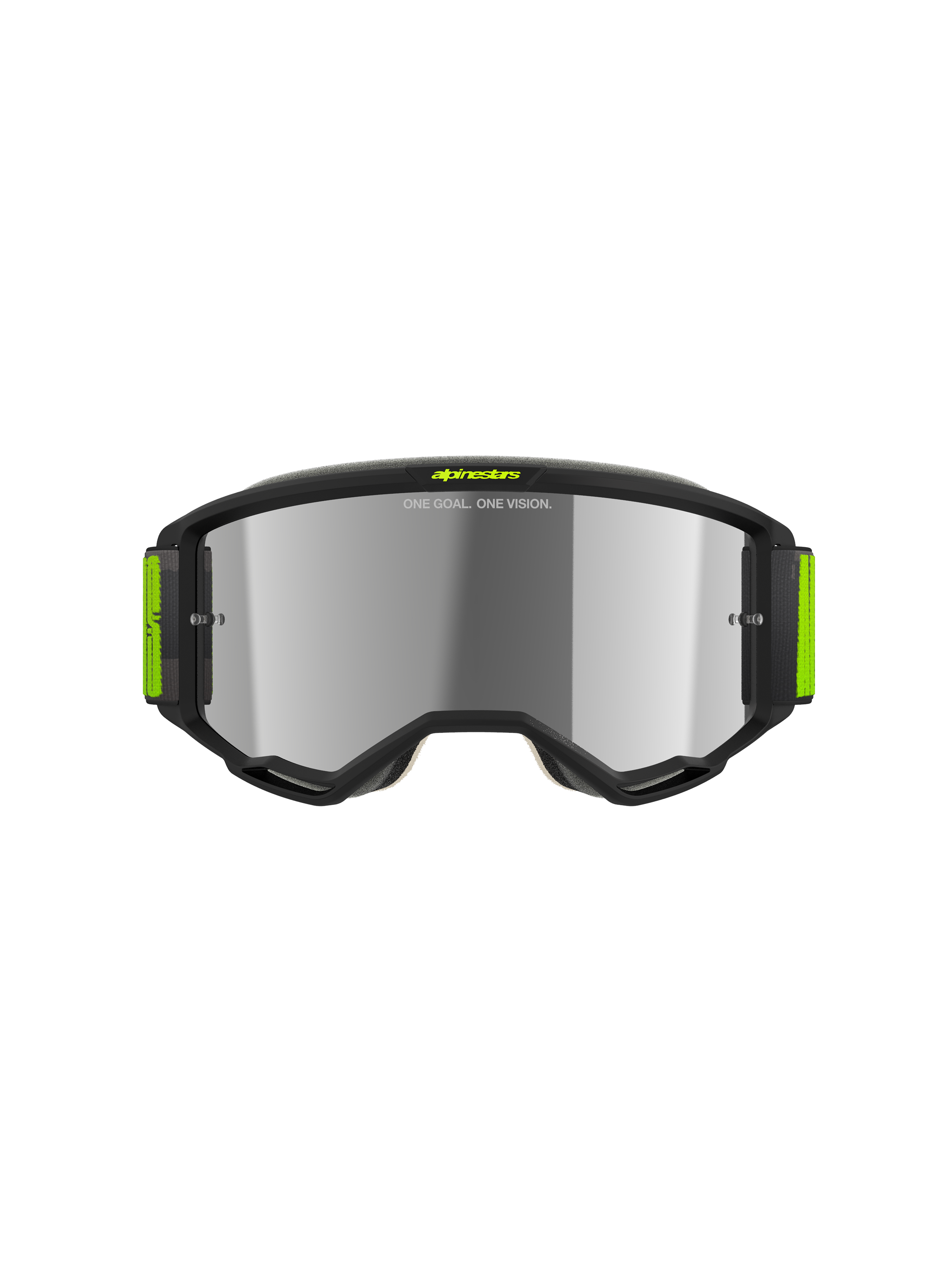 Alpinestars Vision 5 Hollow Brille, Motocross-Brille, Anthrazit und Gelb Fluo, silber verspiegelte Scheibe, eleganter anthrazitfarbener Rahmen mit leuchtend gelben Akzenten und breitem gewebtem Band, Hochleistungs-Augenschutz für den Offroad-Rennsport