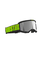 Alpinestars Vision 5 Hollow Goggles, Motocross-Brille, Anthrazit und Neongelb, silberne Spiegellinse, breites schwarzes Band mit markantem neongelbem Branding, schlanker Rahmen mit RAM-AIR-Belüftung für Offroad-Rennsport