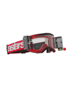 Alpinestars Vision 5 Blaze Goggles Roll Off, Motocross Goggles, Red frame with white astars logo on the strap, clear lens with integrated Wide Vision Roll-Off system canisters, durable eye protection for off-road riding
