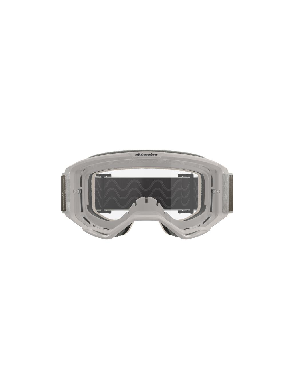 Alpinestars Vision 5 Hollow Schutzbrille, Motocross-Brille, Wind Clear, weißer lichtdurchlässiger Rahmen mit klarem Anti-Beschlag-Glas, breites graues verstellbares Band mit Silikon-Traktionskontrolle, professionelle Offroad-Rennausrüstung