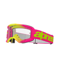 Alpinestars Vision 5 Wordmark Goggles, Motocross Goggles, Pink and Fluo Yellow, clear lens, bold lime green wordmark on pink strap, multi-layer face foam, ventilated design for off-road racing