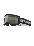 Alpinestars Vision 3 Wordmark Brille, Motocross-Brille, Schwarz und Silber verspiegelt, breite silber getönte Linse, verstellbares schwarzes Band mit markantem weißem Schriftzug-Logo, schaumstoffgefütterter Rahmen mit Belüftungsöffnungen, konzipiert für den Offroad-Rennsport
