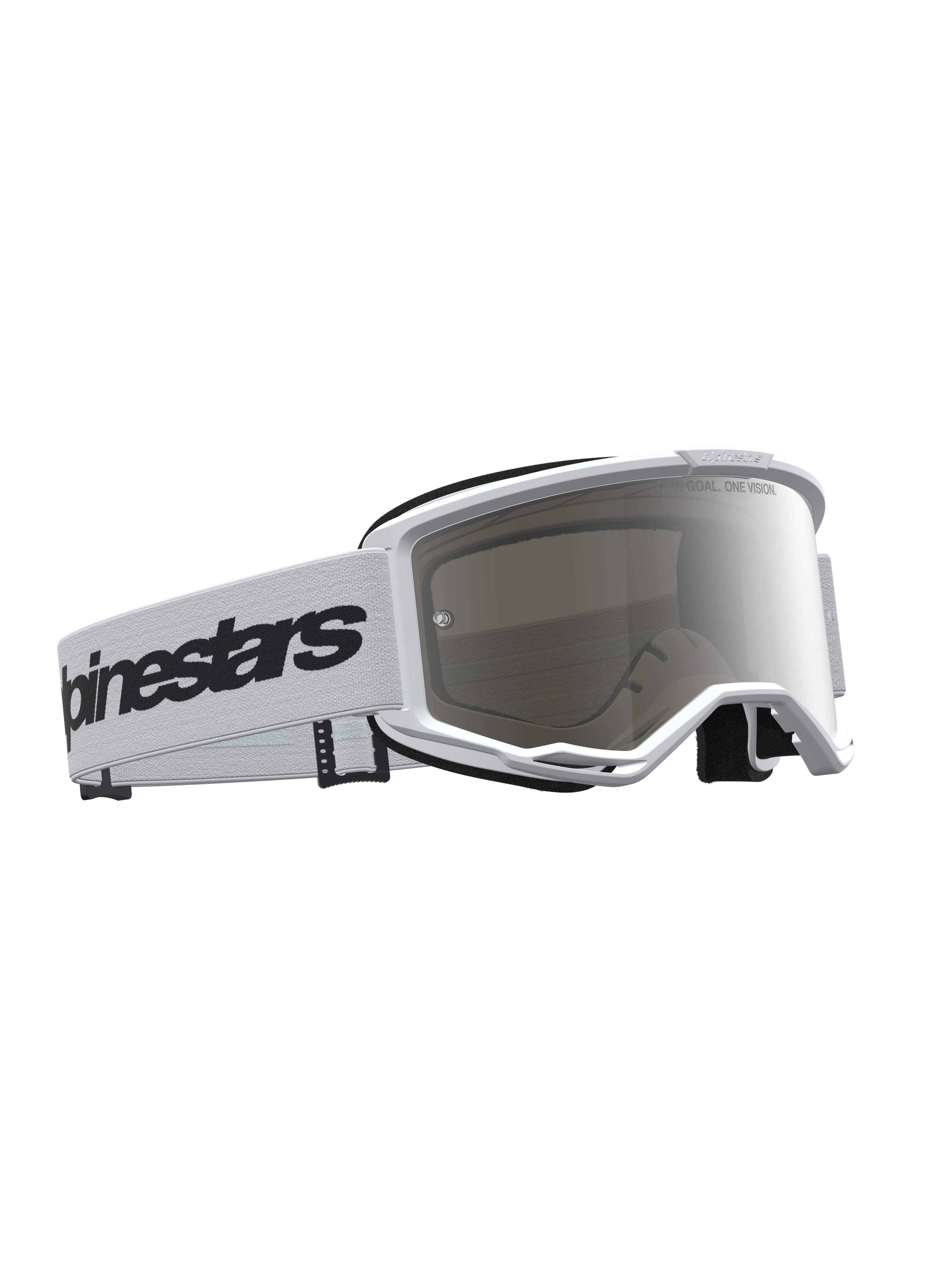 Alpinestars Vision 3 Wordmark Mirror Schutzbrille, Motocross-Brille in Weiß und Schwarz mit silberner Spiegellinse
