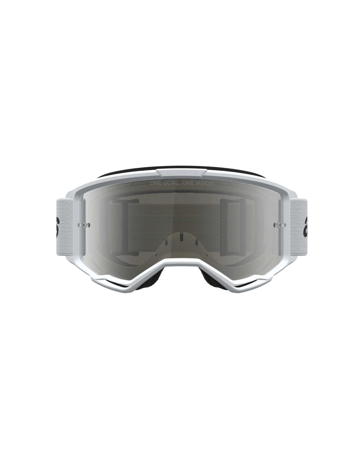 Alpinestars Vision 3 Schutzbrille Wordmark Mirror, Motocross-Schutzbrille, Weiß und Schwarz, verspiegelte Silber-Anti-Beschlag-Linse.