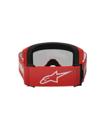 Alpinestars Vision 3 Wordmark Goggles, Motocross-Brille, Rot Mirror Silber, Rückansicht mit rotem gewebtem Band und weißem Alpinestars-Logo, schwarzer EO15-Gesichtsschaum, verstellbare Passform für Offroad-Performance