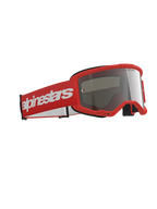 Alpinestars Vision 3 Wordmark Brille, Motocross-Brille, roter Rahmen mit passendem rotem Band und großem weißen Wordmark-Logo, silber verspiegelte Linse, entwickelt für Offroad- und Motocross-Rennsport