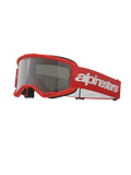 Alpinestars Vision 3 Wordmark Brille, Motocross-Brille, Rot und Silber verspiegelt, leuchtend roter Rahmen mit silber verspiegelter Linse, rotes gewebtes Band mit großem weißem Schriftzug-Logo, sportliche Offroad-Schutzbrille