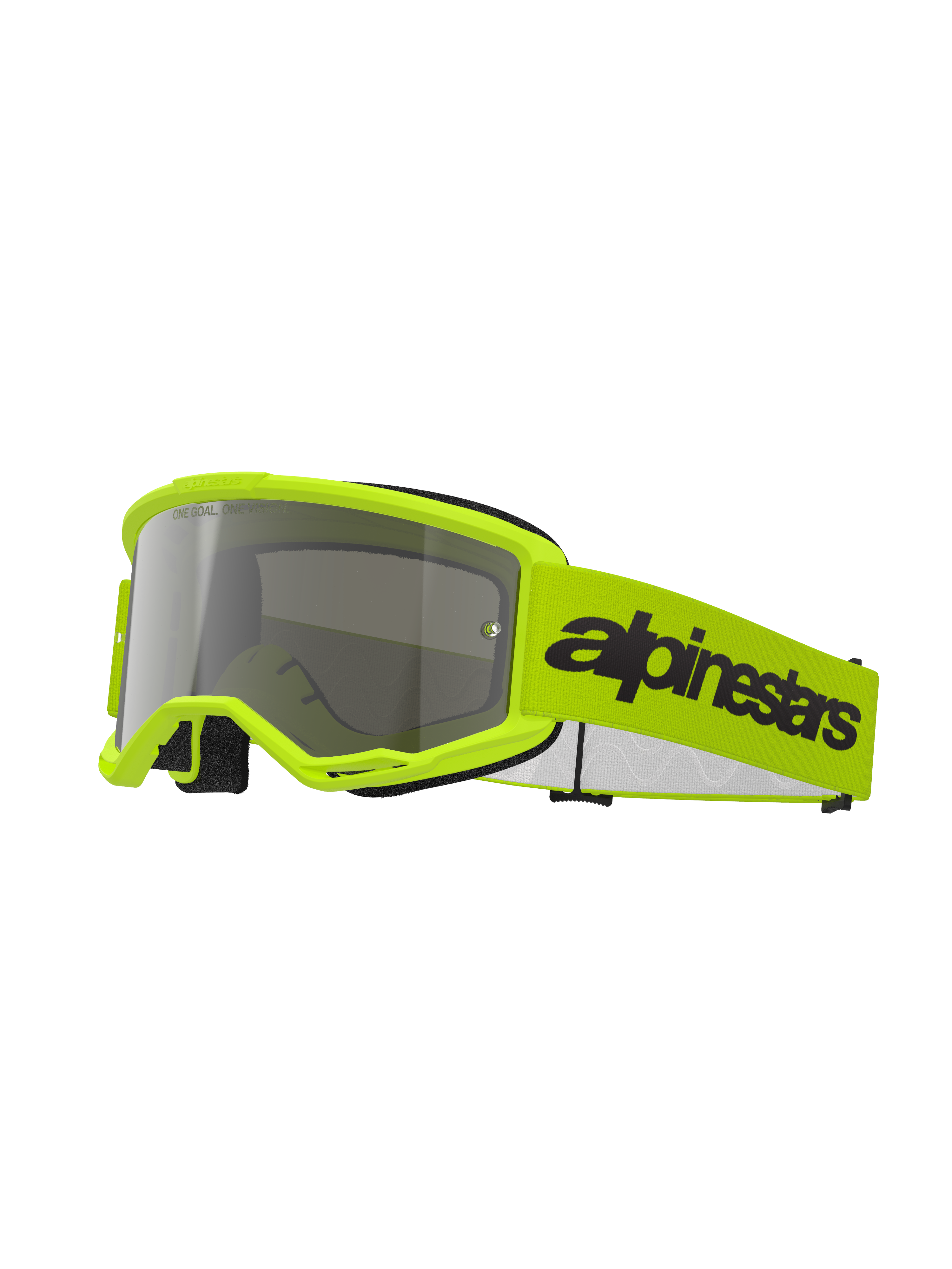 Alpinestars Vision 3 Wordmark Goggles, Motocross-Brille, Gelb Fluo und Silber Verspiegelt, mit einem leuchtend gelben Rahmen und Band mit markantem schwarzem Alpinestars-Logo, hochleistungsfähiger Augenschutz für den Offroad-Rennsport
