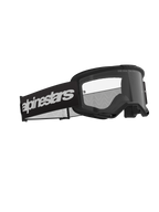 Alpinestars Vision 3 Wordmark Brille, Motocross-Brille, Schwarz und Klar, mit breitem schwarzem Band und markantem weißem Wortmarken-Logo, klare Antibeschlag-Scheibe mit „ONE GOAL. ONE VISION.“-Schriftzug, schlankes Performance-Design für den Offroad-Rennsport