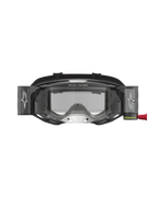 Alpinestars Vision 8 Amber Roll-Off Schutzbrille, Motocross-Brille in Schwarz und Silber, integriertes Roll-Off-System und klare Scheibe.